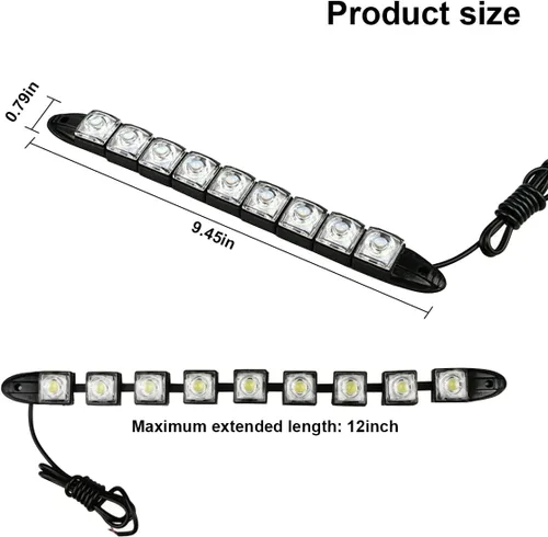Vista 2 de 2 piezas de tiras de luces LED de 9 luces para circulación diurna DRL, lámpara antiniebla de punto brillante flexible, luz de alto poder de despeje