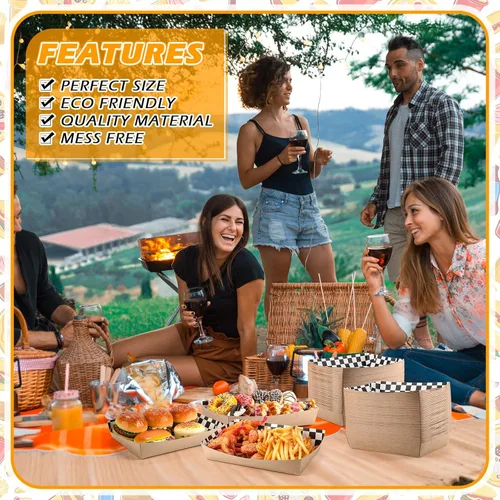 Vista 7 de Norme 60 bandejas desechables de papel a cuadros blancos y negros de 5 libras, papel kraft resistente, botes para servir alimentos, 10.2 x 7.1 x 2