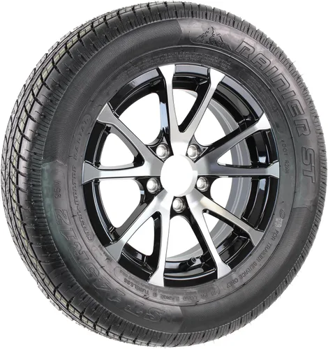eCustomrim Rueda de remolque de aluminio negro 145/R12 Neumático D de carga radial 5 llanta ST145/R12-6 años de garantía con carretera