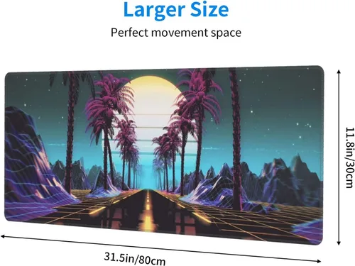 Vista 3 de Retrowave Synthwave - Alfombrilla de mouse grande para juegos, XL, alfombrilla de mouse larga extendida, base de goma antideslizante, bordes