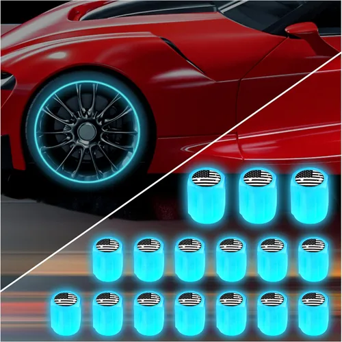 Vista 25 de 20 tapones fluorescentes para válvulas de neumáticos, tapones luminosos para válvula de aire de rueda de automóvil, accesorios de decoración