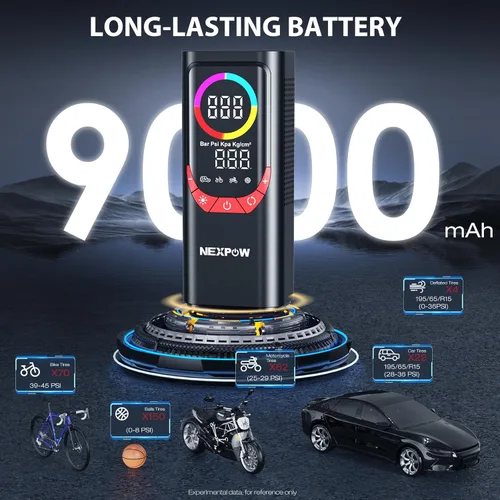 Vista 5 de NEXPOW NP17 Compresor de Aire Portátil, Inflador de Neumáticos Digital de 150 PSI, Inflado Rápido con Apagado Automático, Luz LED, Múltiples