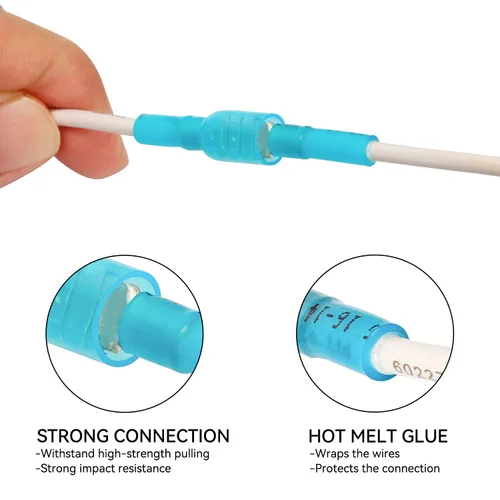 Vista 5 de HKS 100 conectores de pala hembra azul 16-14 AWG – Kit de conectores de cable de desconexión rápida eléctricos termorretráctiles – cobre rojo