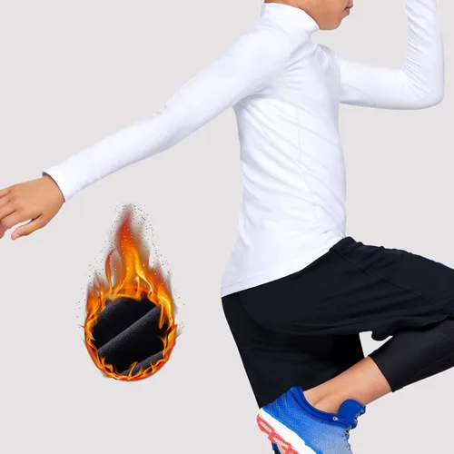 Vista 3 de TELALEO Youth Boys' Girls' Thermal Compression Shirt Long Sleeve Fleece Lined Base Layer Athletic Football Undershirt