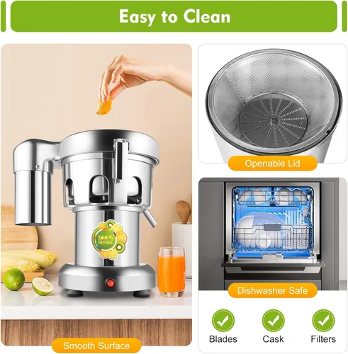 Vista 6 de Exprimidor de alta resistencia comercial, Juicer eléctrico 110V 370W, Extractor de jugo automático de frutas y verduras, Extractor de jugo