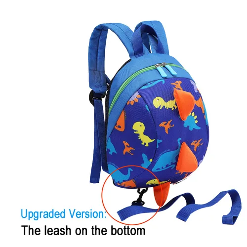Vista 2 de DB Mini mochila de dinosaurio para niños pequeños con correa, arnés para niños y bebés (azul oscuro)