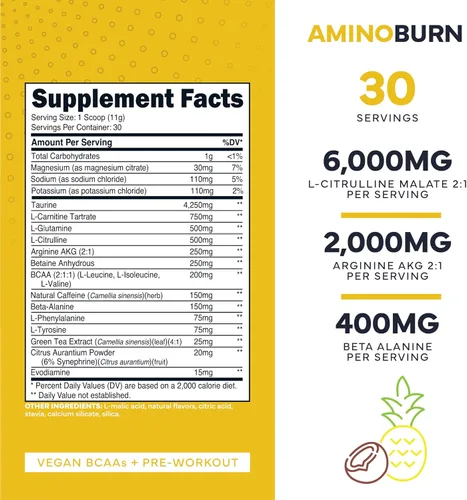 Vista 2 de Type Zero Amino Burn Vegan BCAA + Pre-entrenamiento (sabor a piña colada)