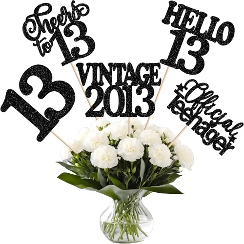 Vista 69 de 15 piezas de centro de mesa de feliz cumpleaños número 10 palos de diez dígitos dobles vintage 2015 centros de mesa de flores palos saludos a 10