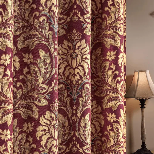 Vista 5 de Loom and Mill - Cortinas de lujo de jacquard para dormitorio, cortinas de damasco beige de 2 paneles con alzapaños, elegante cortina de ventana