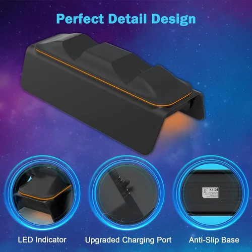 Vista 5 de NexiGo Cargador de controlador PS5 mejorado con kit de agarre para el pulgar, adaptador de CA de carga rápida, estación de carga DualSense