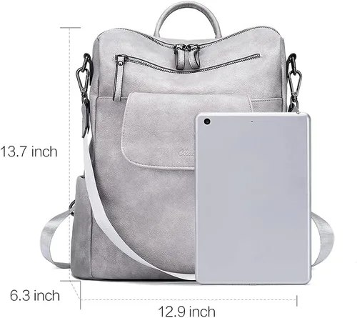Vista 9 de Mochila de cuero para mujer, grande, convertible, antirrobo, mochila de viaje, Mochilas de viaje