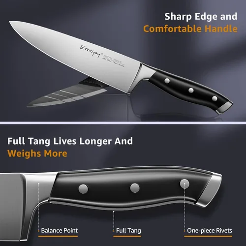 Vista 4 de Emojoy Juego de cuchillos de cocina de 18 piezas con bloque de madera, afilado manual para juego de cuchillos de chef, acero inoxidable alemán