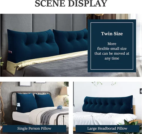 Vista 4 de Almohadas de cuña de lectura para reposo grande, soporte triangular para cama, cabecera tapizada, respaldo y posicionamiento, cojín lumbar con funda