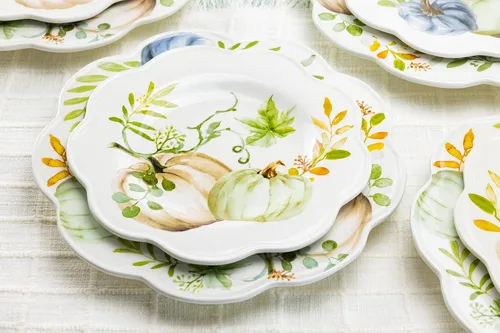 Vista 8 de Potter's Studio - Juego de 4 platos surtidos de 8.5 pulgadas para ensalada/postre de calabaza otoñal, multicolor