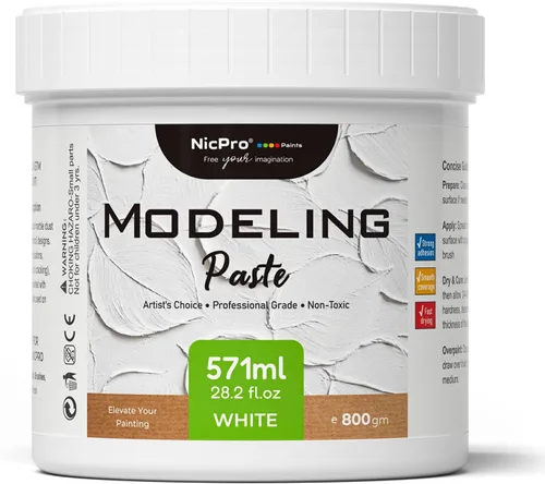 Nicpro Pasta de modelado de 19.3 fl oz / 28.2 oz para pintura acrílica, medio acrílico de alta densidad para arte de textura y grosor, pasta de