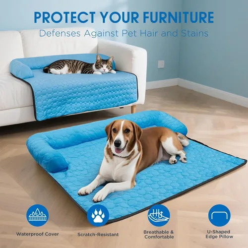 Vista 3 de Cama refrescante para perro, alfombrilla refrescante para perros y gatos Sofá cama lavable a máquina, funda de manta impermeable y antideslizante