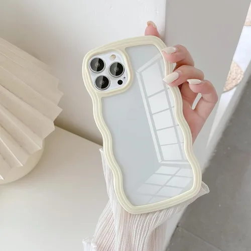 Vista 7 de UEEBAI Funda transparente con marco ondulado para iPhone 13 Pro Max de 6.7 pulgadas, funda de teléfono transparente y rizada, bonita funda ondulada