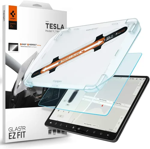 Spigen GlasTR EZ FIT - Protector de pantalla de vidrio templado diseñado para Tesla Model 3 (2023-2017), Tesla Model Y (2025-2020) pantalla táctil