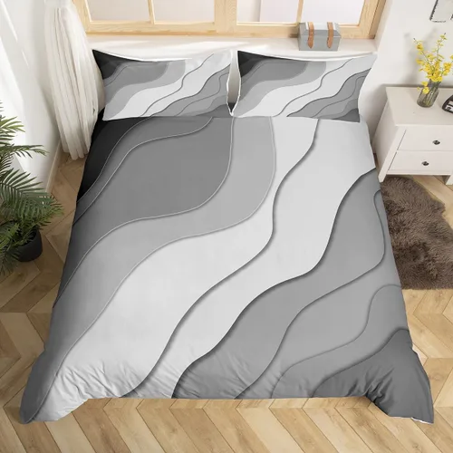 Vista 33 de Funda de edredón cuadrada azul, juego de ropa de cama de cuadrícula gris y blanca, funda de edredón moderna para decoración de habitación de niños