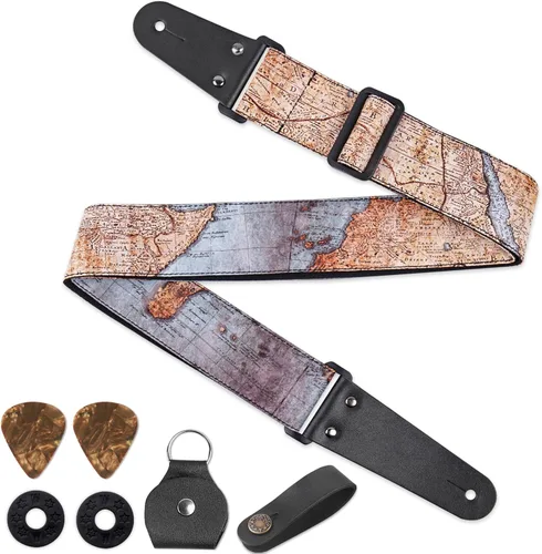 Vista 24 de QIELIZI Correa ajustable para guitarra incluye 2 cierres de correa y 2 púas a juego y 1 portapúas y 1 botón de correa de cuero.