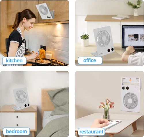 Vista 6 de VEMONT Ventilador personal portátil plegable de 180° con batería recargable de 5000 mAh integrada, control remoto, velocidad variable continua.