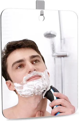 Vista 5 de APHUIME Espejo de ducha grande de lujo sin niebla, espejo de afeitado sin niebla (19 cm X 28 cm), espejo de afeitado antivaho con gancho, espejo