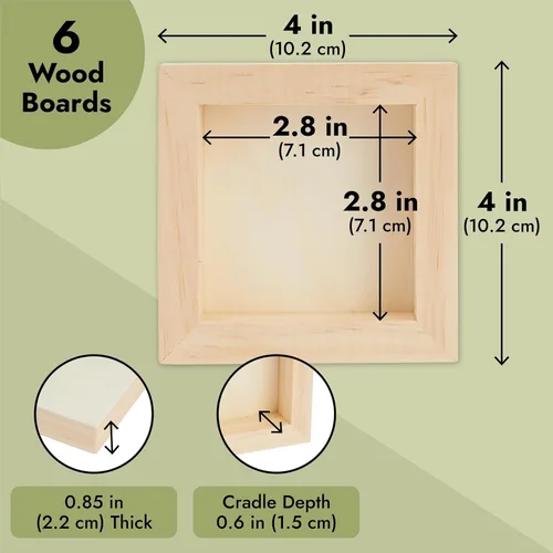 Vista 5 de Bright Creations Tableros de lona de madera (paquete de 6), 4 x 4 pulgadas, 0.85 pulgadas de grosor, material de madera de pino, superficie lisa, 6