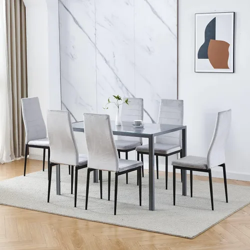 Vista 37 de Moderna mesa de comedor negra de 5 piezas con sillas para 4 personas, mesa de comedor de vidrio templado y sillas de cocina, juego de 4 piezas