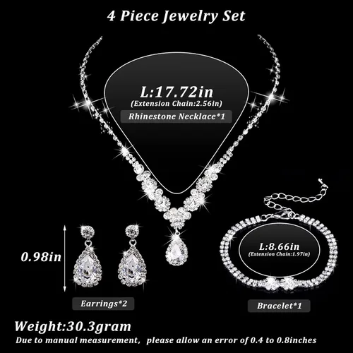 Vista 2 de 4-5 Pieces JewelrySet for Prom Brides,Women's Silver Rhinestone Evening Bag Jewelry Sets Accessories