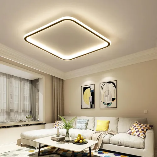 Vista 14 de Lámpara de techo de montaje empotrado de 39 pulgadas, moderna lámpara LED de techo regulable con control remoto, luces de techo negras