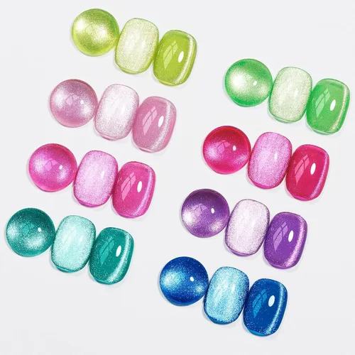 Vista 12 de MIZHSE Quick Dry Cat Eye Gel Nail Polish Set 4 Colors Long Lasting 1 Glassy Cat eye + 3 Jelly