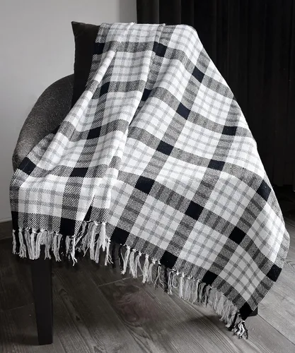 Vista 4 de Manta de algodón a cuadros para sofá, manta de granja con patrón de cuadros, tejido suave con flecos decorativos, ligera para cama, sofá, silla