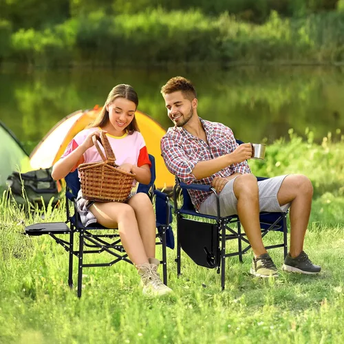 Vista 2 de VINGLI Sillas de campamento, silla de directores, silla de camping con mesa auxiliar y bolsa de transporte, sillas de campamento resistentes