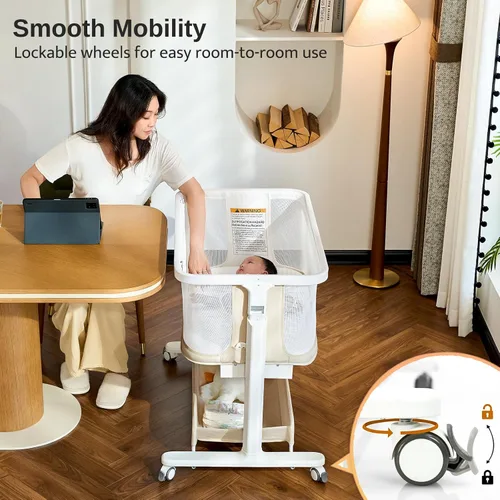 Vista 7 de VaVaSoo Cuna eléctrica para bebé, cama de malla con balanceo automático de 3 velocidades, 8 sonidos relajantes, control remoto, cuna de bebé