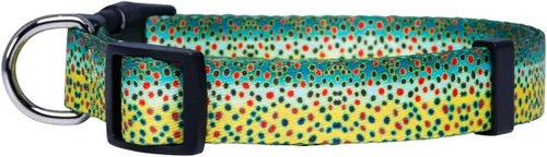 Vista 2 de Native Pup Collar de perro con estampado de animales, patrón de peces de trucha de arroyo, regalo para pescador, cachorro al aire libre