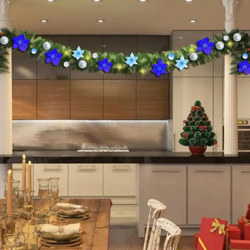 Vista 6 de Guirnalda de Navidad – 8.8 pies, de ratán, flores artificiales y vid artificial de Navidad, para interior y exterior, puerta de jardín, decoración