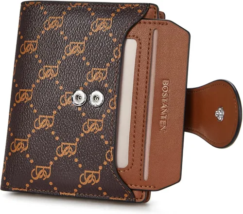 Vista 6 de BOSTANTEN - Billetera de cuero para mujer con bloqueo RFID, pequeña, con cremallera, de bolsillo, para tarjetas, con ventana para documento