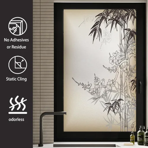 Vista 3 de Película decorativa de privacidad para ventana, control de calor, bloqueo solar, protección UV, diseño abstracto oceánico, adherencia estática