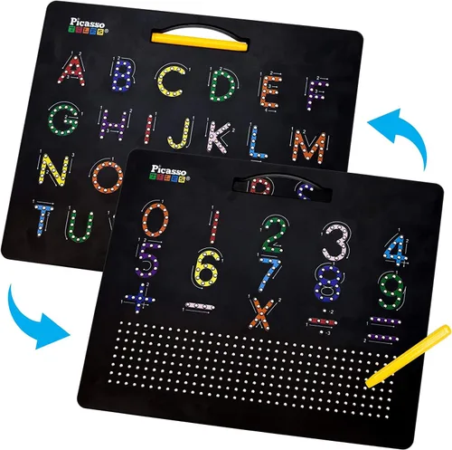 PicassoTiles Tablero magnético del alfabeto + número + escritura de estilo libre, 2 en 1 ABC A-Z mayúscula y minúscula escritura letras letras