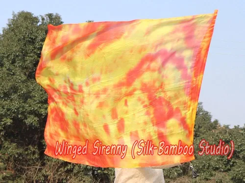 Vista 4 de Winged Sirenny Bandera de seda Poi con una varilla dura, 40 pulgadas rectangular giratoria de seda fluida para iglesia, adoración profética