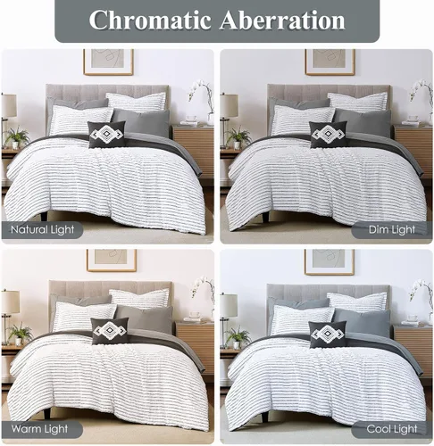 Vista 3 de WRENSONGE Juego de edredón jacquard tamaño King, juego de edredón bohemio de 8 piezas a rayas blancas y negras, juego de ropa de cama acogedor