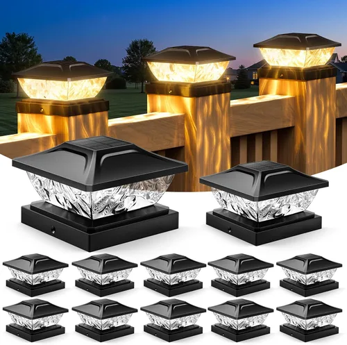 Vista 10 de Luces solares para postes al aire libre, 2 modos, luces solares brillantes para postes al aire libre, impermeables, para postes de valla, luces