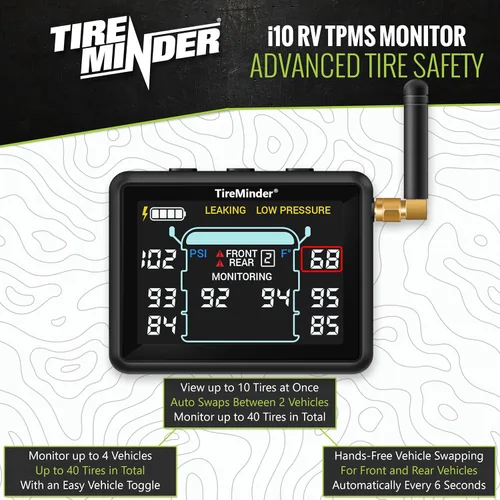 Vista 2 de TireMinder i10 RV TPMS con 4 transmisores, Negro