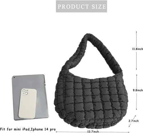 Vista 6 de Bolsa de mano acolchada para mujer, bolsa grande acolchada suave, ligera, acolchada, bolsa de hombro, bolsa Hobo