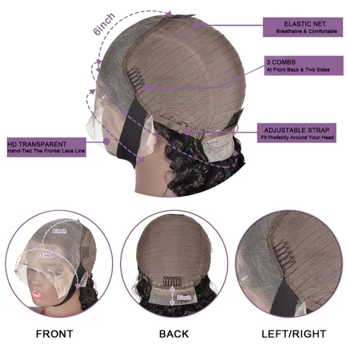 Vista 3 de Pelucas de encaje frontal transparente HD de xinshow, cabello humano ondulado profundo 13x6, con abuelitos pre-sacado, 180 de densidad, rizadas