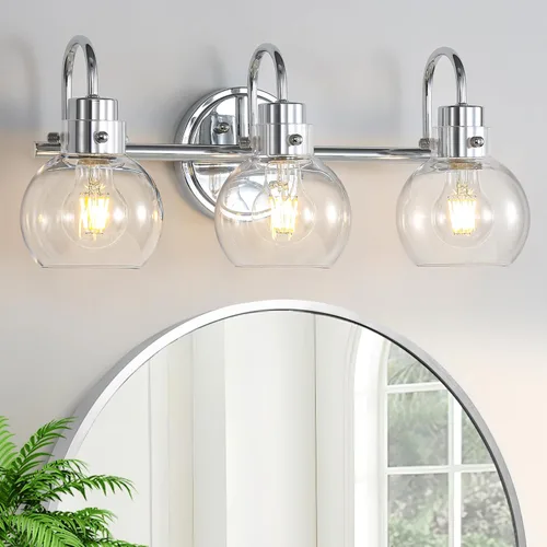 Vista 12 de Lámparas de baño, 3 luces negras, apliques de pared de granja con pantalla de vidrio de globo, lámpara de montaje en pared para porche, cocina