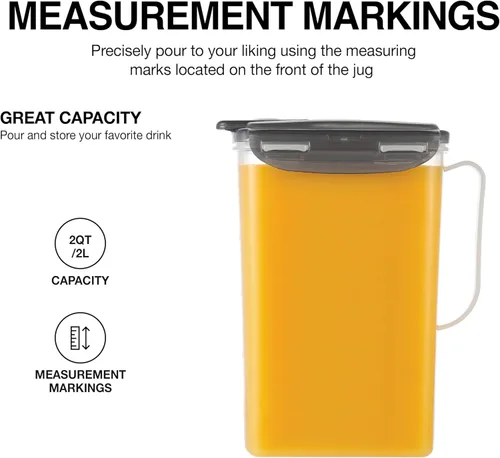 Vista 4 de LocknLock Aqua - Jarra de agua para puerta de refrigerador con asa, jarra de plástico sin BPA con tapa abatible, perfecta para hacer tés y jugos, 2