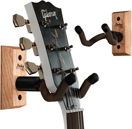 Vista 11 de String Swing CC01K-BW Soporte de pared para guitarras acústicas y eléctricas con soporte de pared de nogal negro