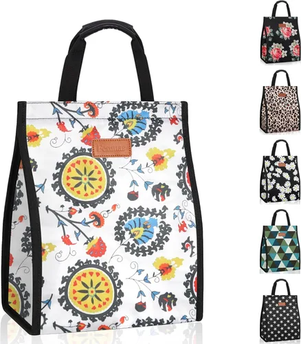 Vista 8 de Bolsas de almuerzo para mujer, aisladas, reutilizables, con bolsillo interno, bolsa de almuerzo para adultos para el trabajo