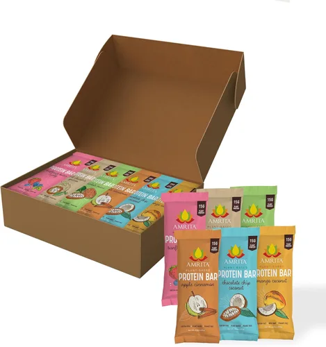 Vista 19 de Amrita Barras de coco con chispas de chocolate, veganas, sin gluten, con alto contenido de proteínas a base de plantas, alto contenido de fibra, sin